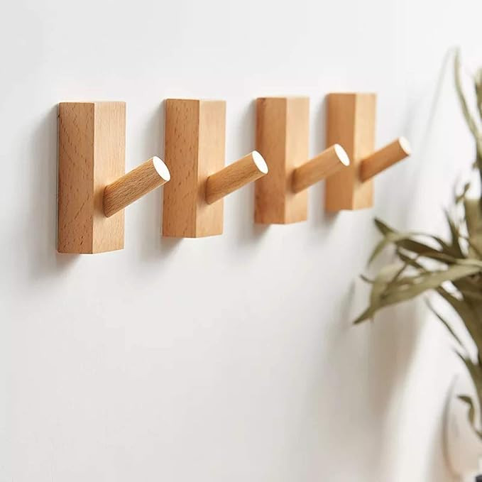 HomeDo 4Pack Wall Hooks Hat Rack, Wooden Coat Hooks Wall Mounted, Decorative Hooks Single Organiz... | Amazon (US)