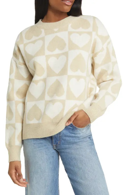 All in Favor Heart Jacquard Sweater in Cream White at Nordstrom, Size X-Small | Nordstrom
