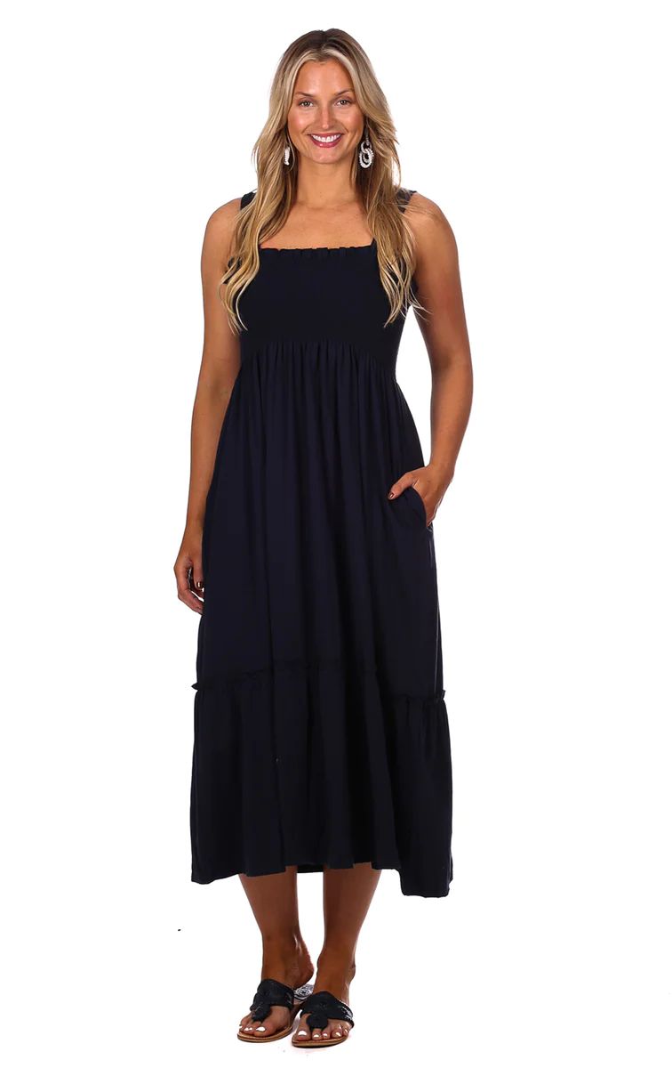 Marie Midi Dress in Navy | Duffield Lane