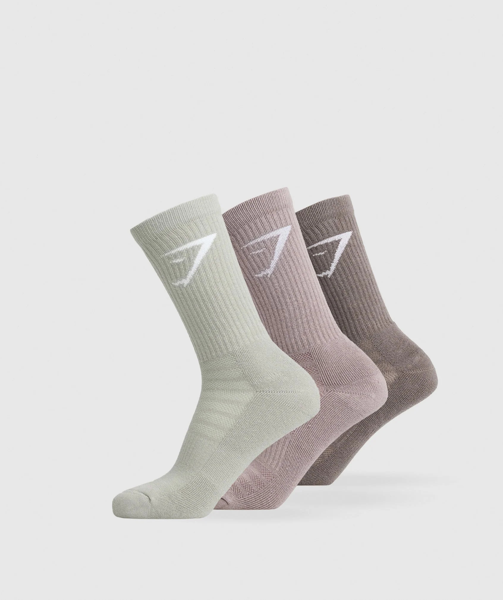 Gymshark Crew Socks 3pk - Camo Brown/Washed Mauve/Stone Grey | Gymshark US