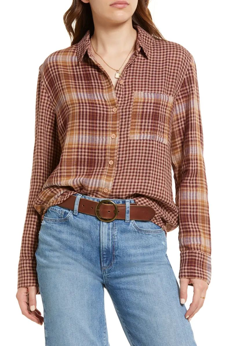 Mixed Plaid Cotton Boyfriend Shirt | Nordstrom