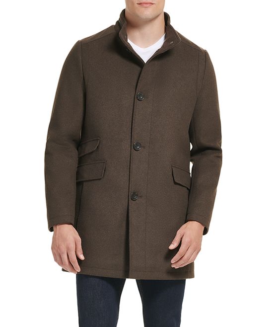 Kenneth Cole Men's Overcoats MED - Medium Brown Wool-Blend Button-Up Coat - Men | Zulily