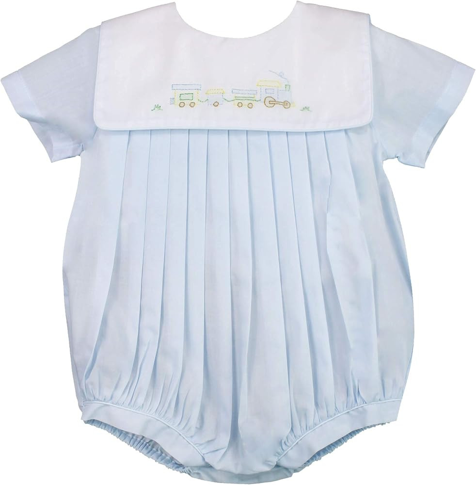 Petit Ami Baby Boys' Square Collar Romper with Train Embroidery | Amazon (US)