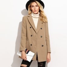 Camel Double Breasted Coat With Welt Pocket | SHEIN