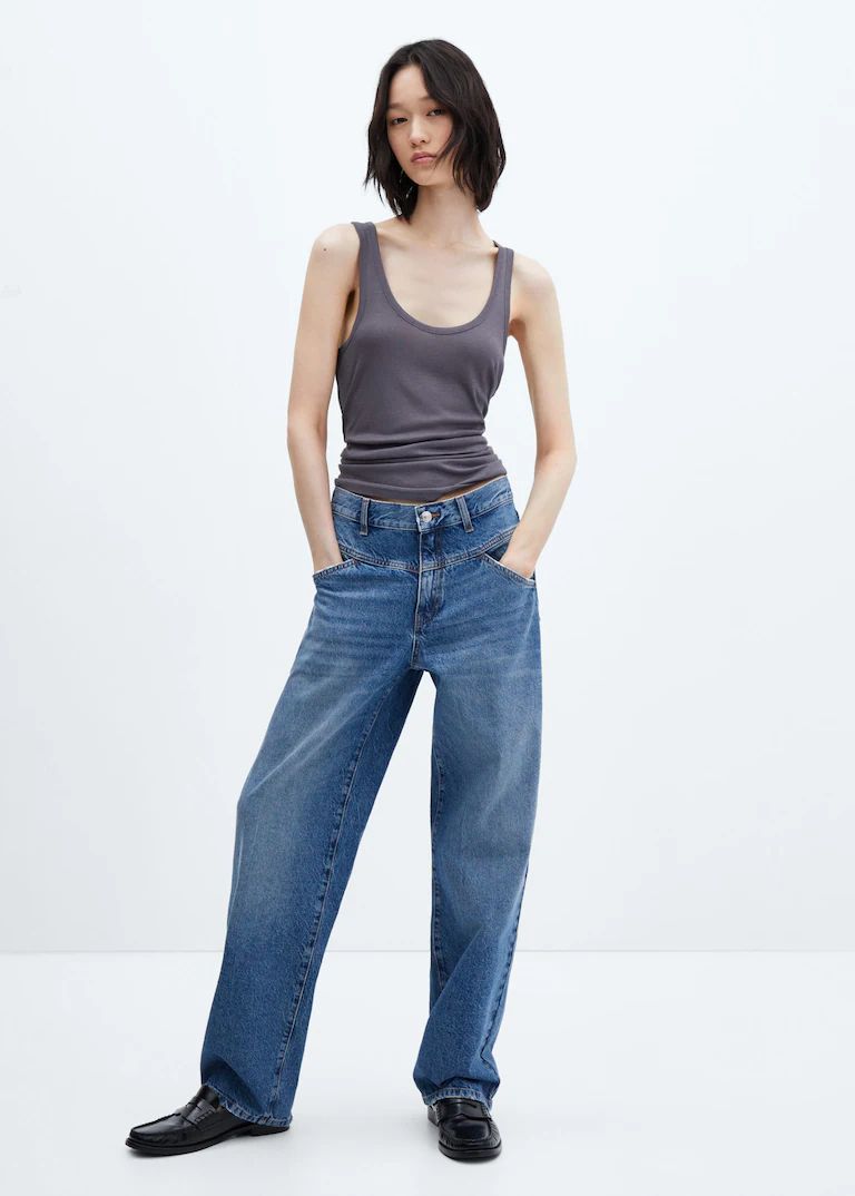 High-waist wideleg jeans with seams -  Women | Mango USA | MANGO (US)