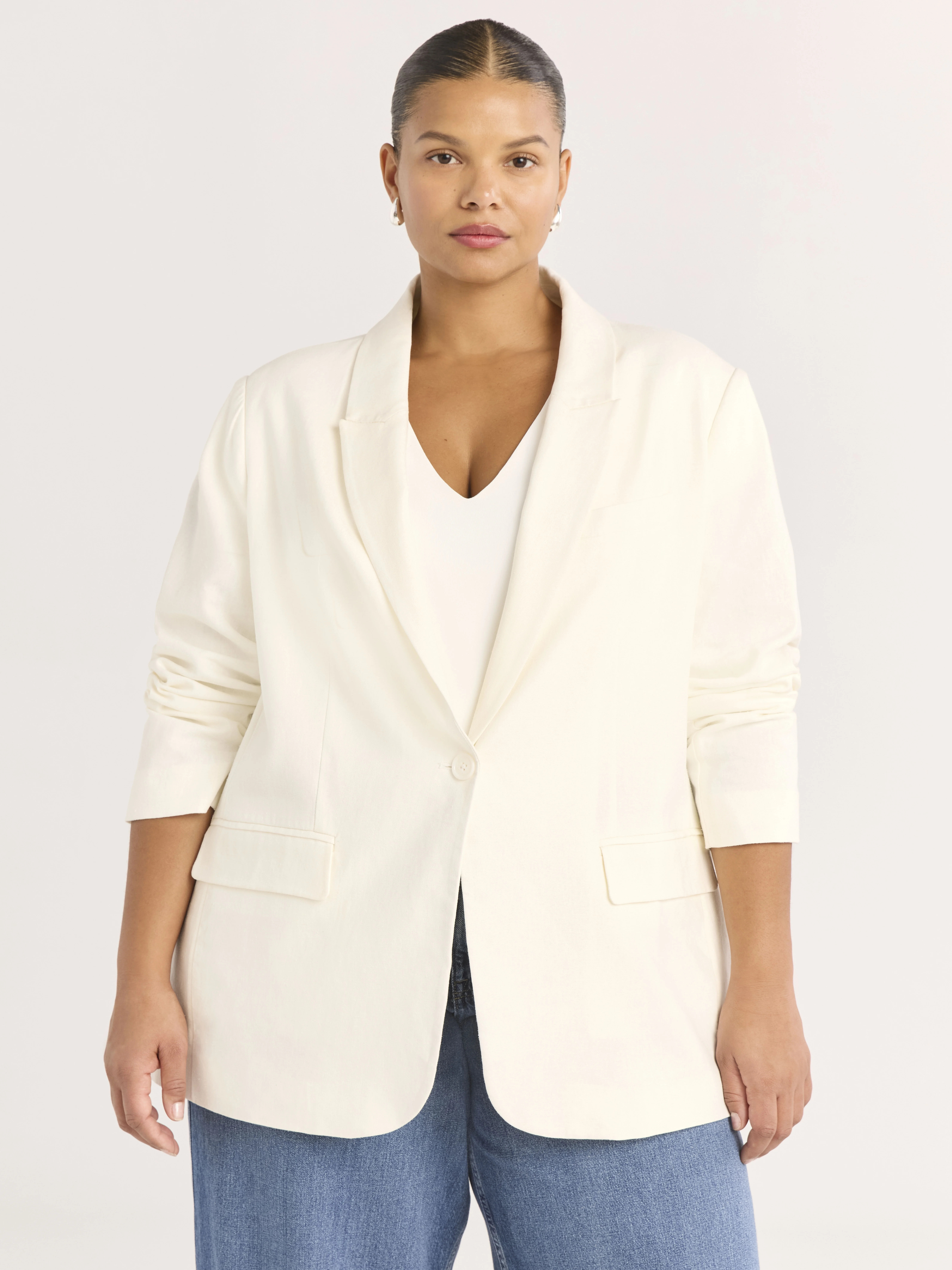 Scoop Women's and Women's Plus Ultimate One Button Linen Blend Blazer, Sizes XS-4X | Walmart (US)