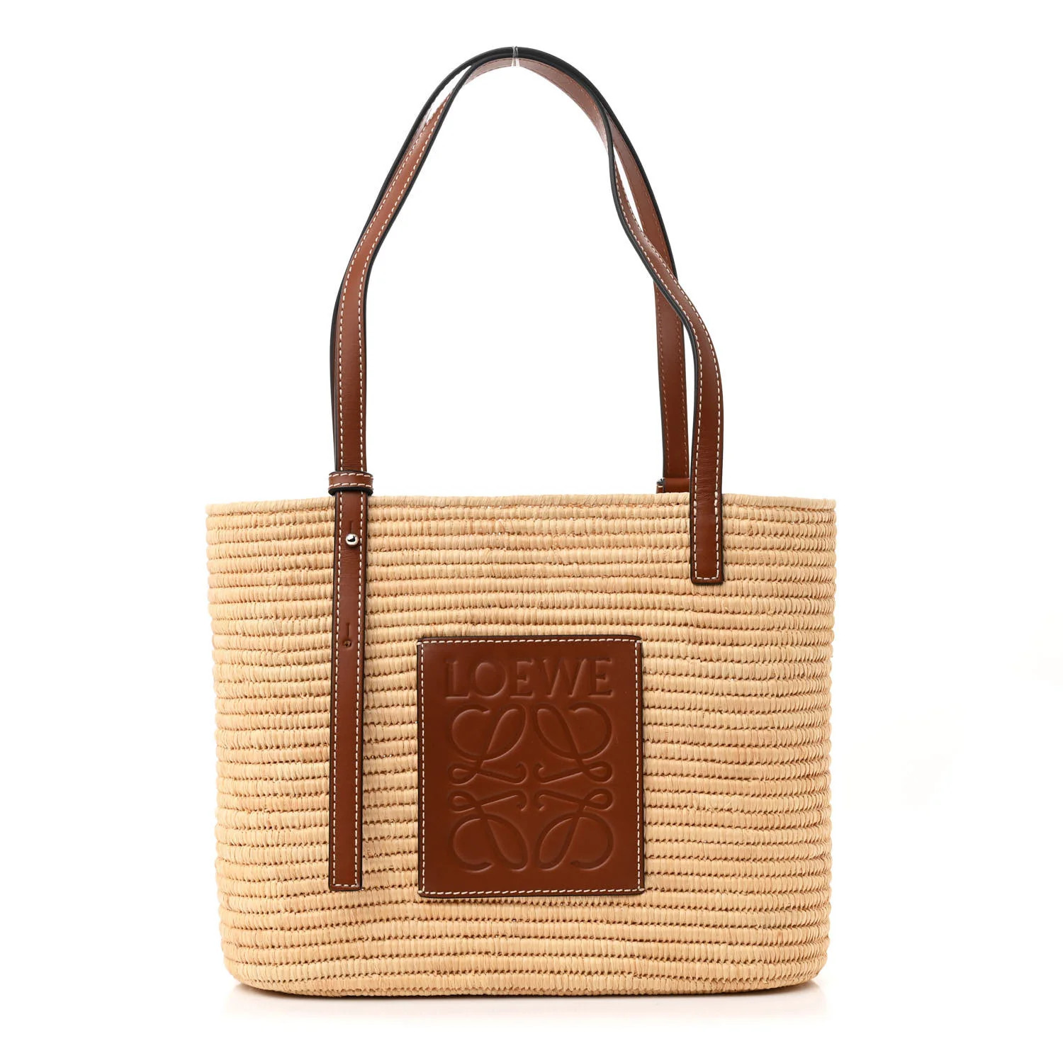 Raffia Small Square Basket Tote Bag Natural Tan | FASHIONPHILE (US)