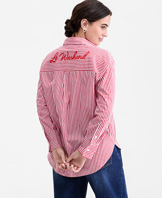 Women's Embroidered Oversized Poplin Shirt, Macy's Exclusive | Macy's