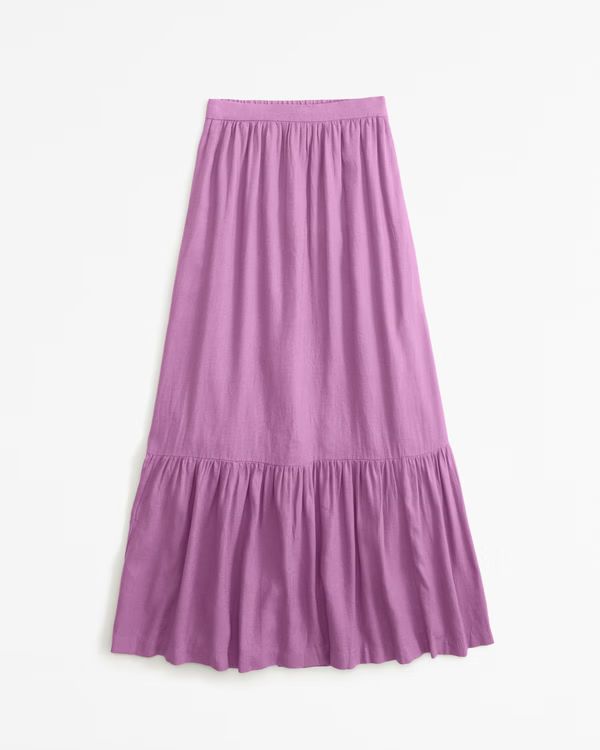 Women's Linen-Blend Tiered Midi Skirt | Women's Bottoms | Abercrombie.com | Abercrombie & Fitch (US)