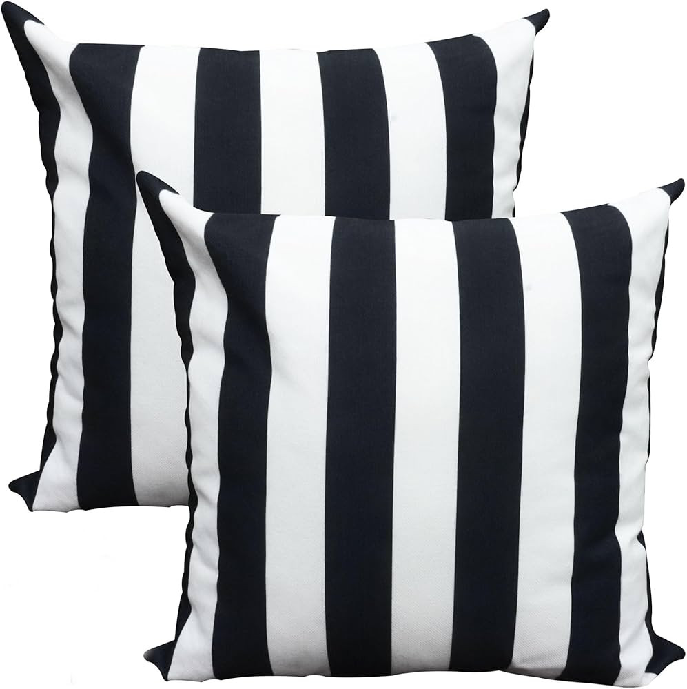 Waterproof Throw Pillow Covers 24x24inch Set of 2 Farmhouse Outdoor Black and White Stripes Squar... | Amazon (US)