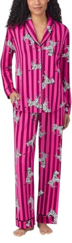 Room Service Womens 2-Piece Shawl Collar Pajama Set (US, Alpha, Large, Regular, Regular, Pink Zebra Stripe) | Amazon (US)