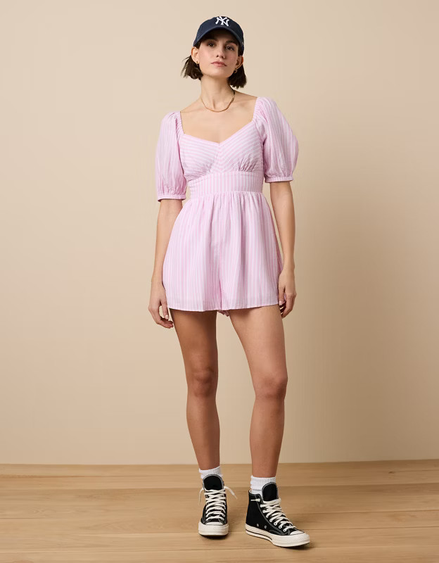 AE Puff Sleeve Romper | American Eagle Outfitters (US & CA)