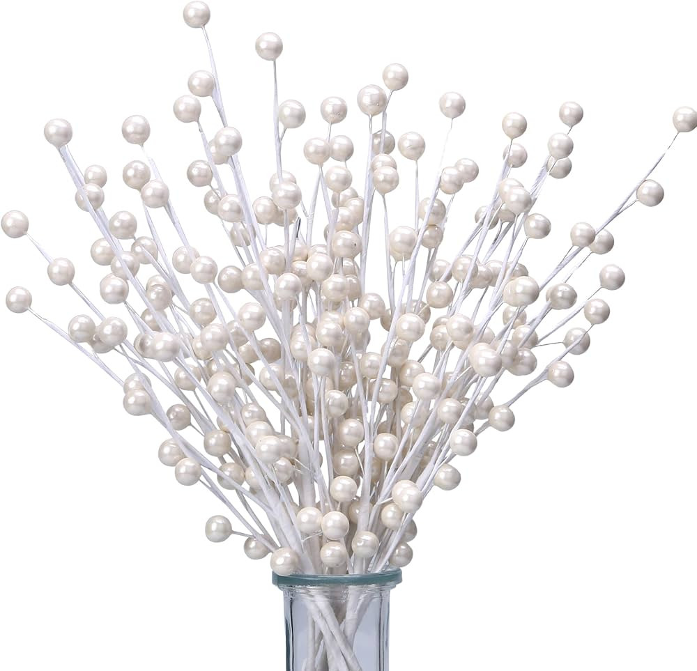12 Pack Artificial White Berry Stems 14" Fake Holly Berry Picks for Christmas Tree Vase DIY Wreat... | Amazon (US)