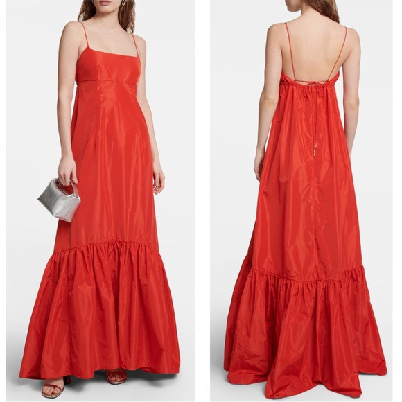 STAUD Florence Orange Hibiscus Tiered Taffeta Maxi Gown Size Small | Poshmark