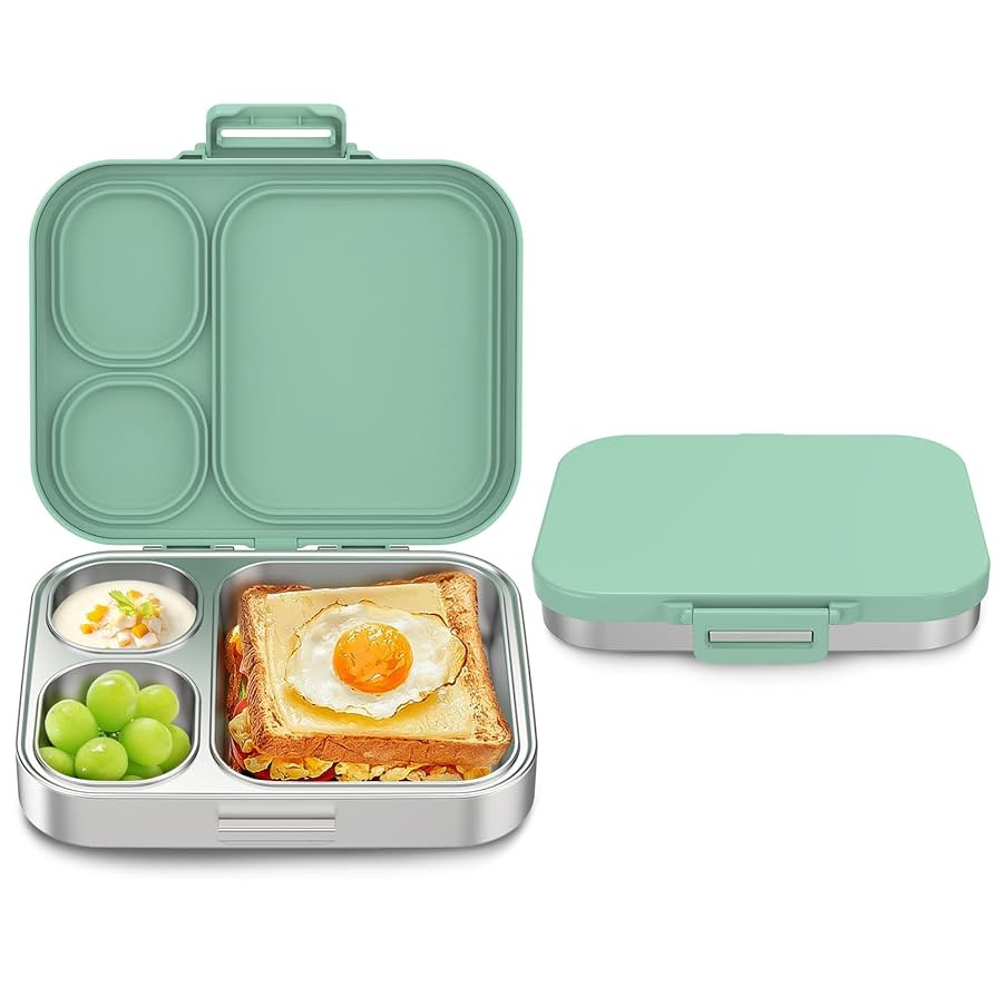 Stainless Steel Bento Box Kids, Leak Proof Metal Bento Lunch Box,3 Compartments 304 Stainless Ste... | Amazon (US)