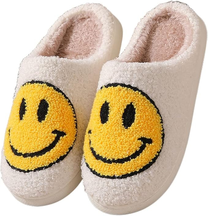 HANDA Cute Smiley Face Slippers for Women Men, Retro Soft Plush Warm Cushioned Lightweight Non-Sl... | Amazon (US)