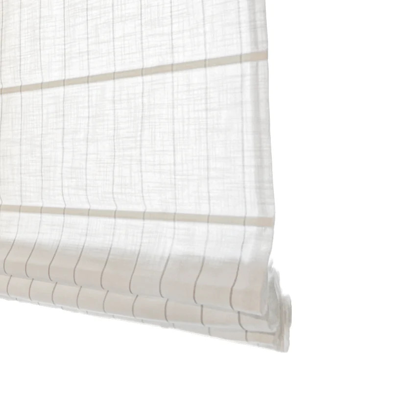 Vivienne Plaid Striped Linen Roman Shades & Blinds | Relaxed | NeutralCurtains