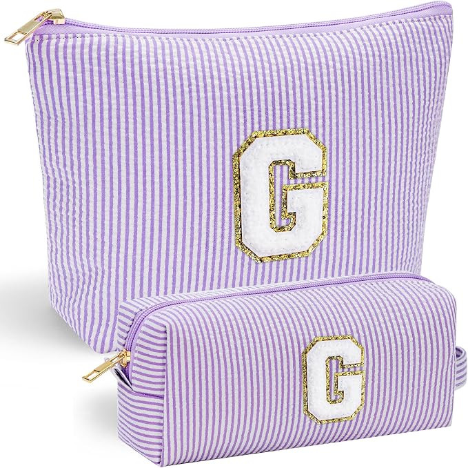 YOOLIFE Birthday Gifts for Women - Personalized Cute Purple Initial Cosmetic Makeup Pouch Make Up... | Amazon (US)