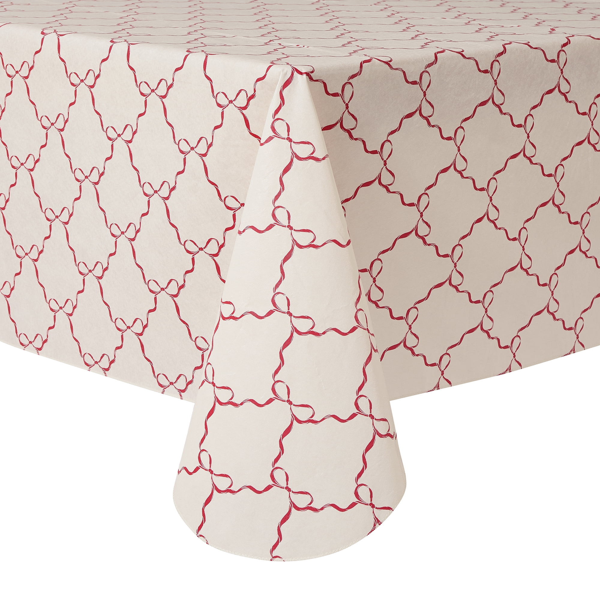 Holiday Time Christmas Bow Trellis Reusable Tablecloth, Party Decoration 60" x 102" - White | Walmart (US)