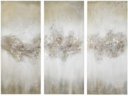 Madison Park Taupe Hand Brushed Embellishment Blue Luminous Wall Art-Canvas, 15" W x 35" H x 1. 5" D | Amazon (US)