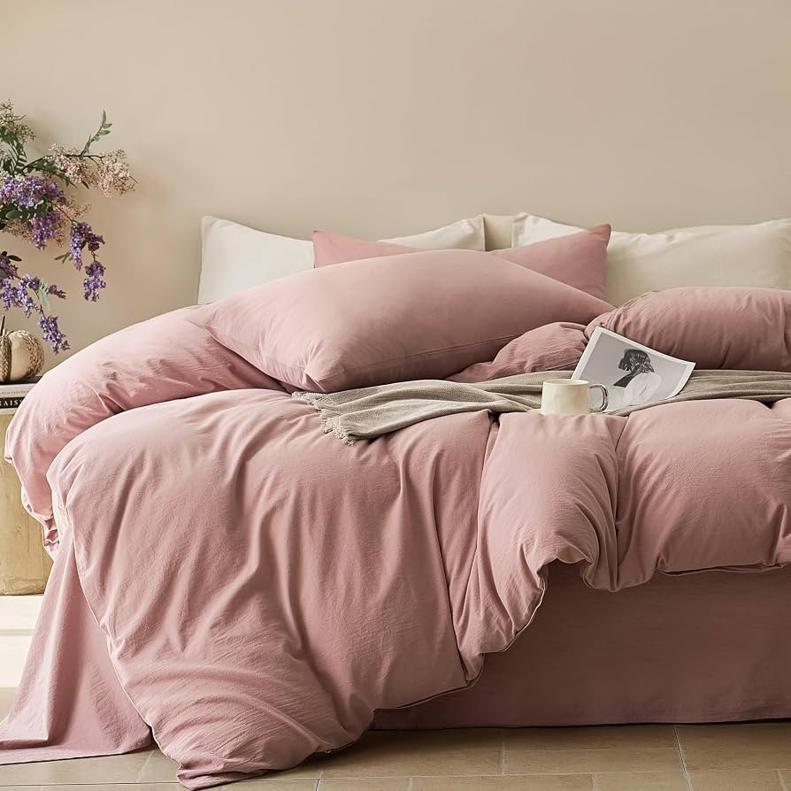 JELLYMONI 100% Cotton Queen Duvet Cover Set, Washed Linen-Like Texture | Amazon (US)