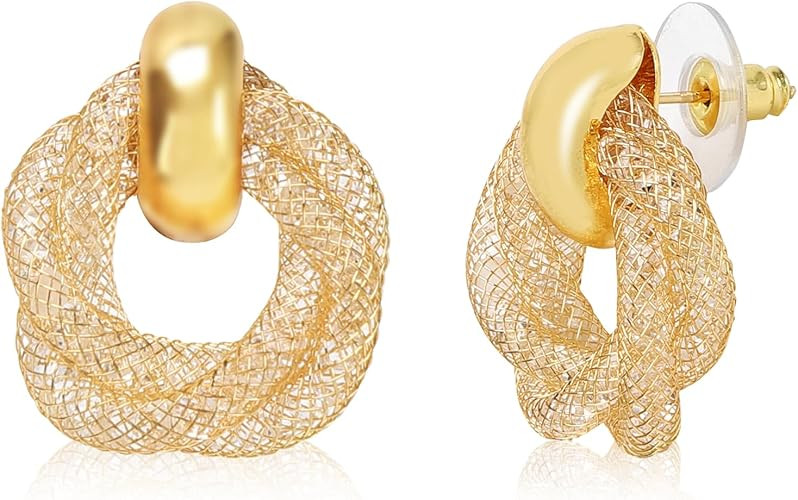14K Gold Plated Twisted Hoop Earrings for Women, Small Lightweight Gold Hoop Earrings with Cubic ... | Amazon (US)