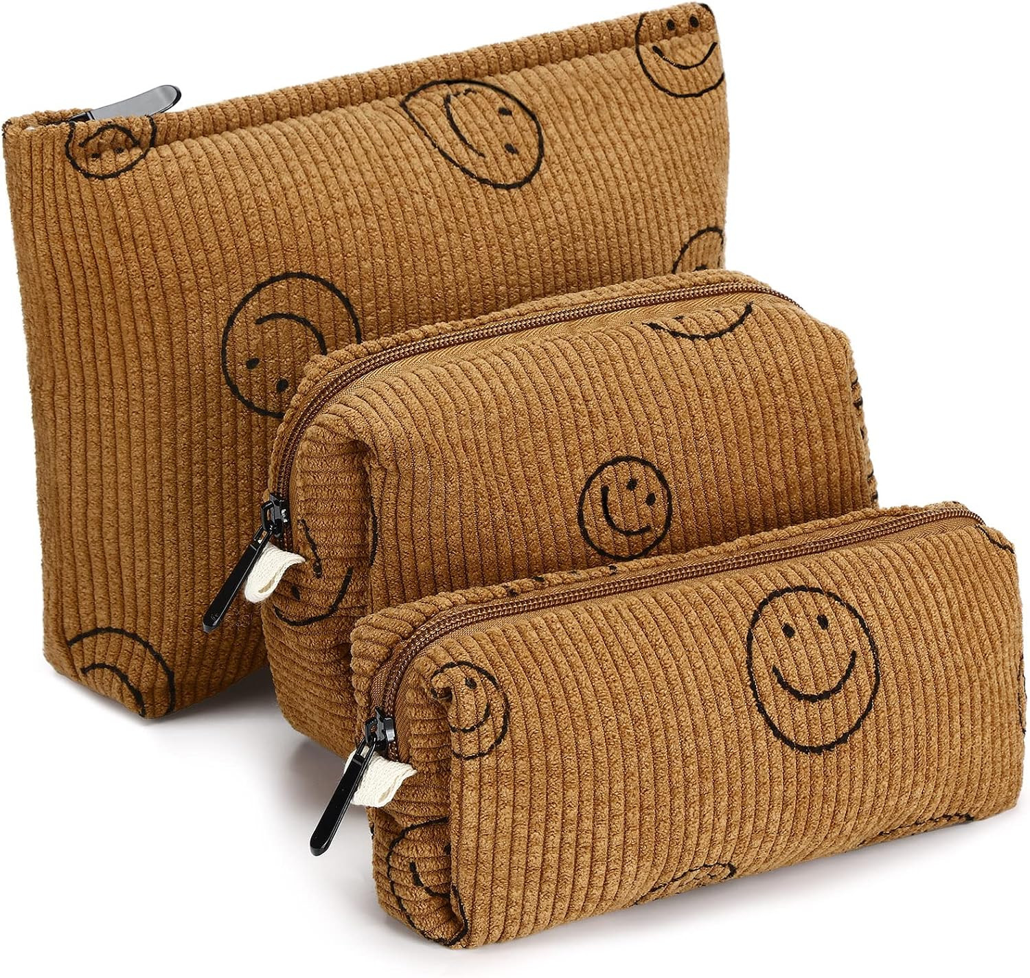 Oudain 3 Pcs Smile Face Makeup Bag Corduroy Cosmetic Bag 3 Sizes Aesthetic Preppy Makeup Bags for... | Amazon (US)