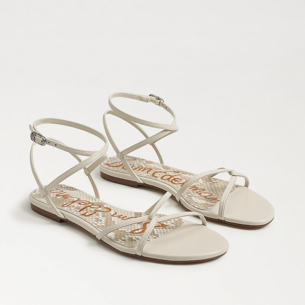 Ellina Strappy Flat Sandal Bright White Leather | Sam Edelman