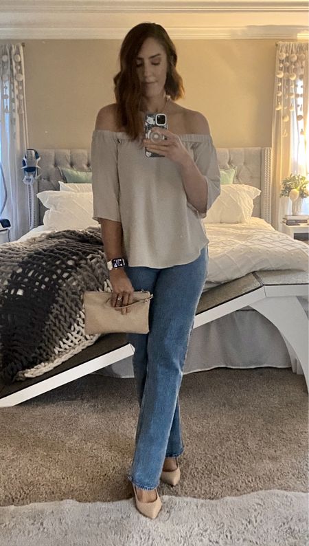 Chic date night outfit. Dressed up these high rise jeans with an off-shoulder top and some heels for the perfect date night look 

#LTKstyletip #LTKfindsunder100