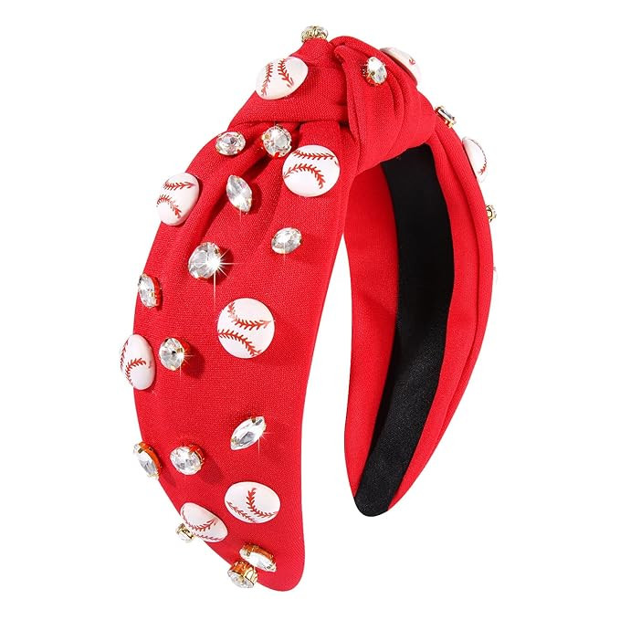 boderier Baseball Headband Hair Accessories Crystal Baseball Embellished Wide Knotted Headband fo... | Amazon (US)