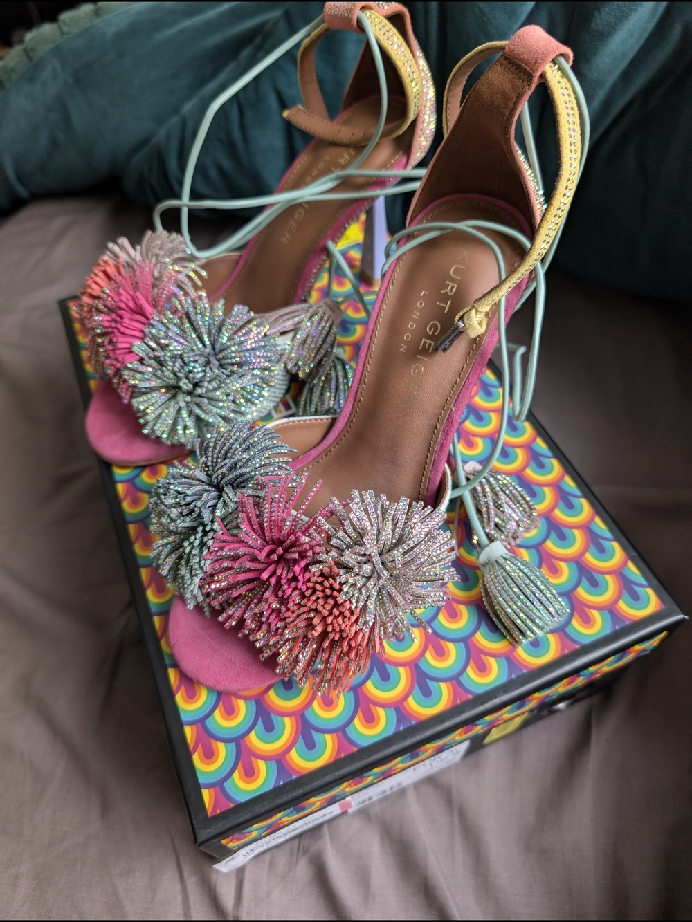 Kurt Geiger Pink Multicolor Pom-Pom Lace-Up Sandals | Poshmark