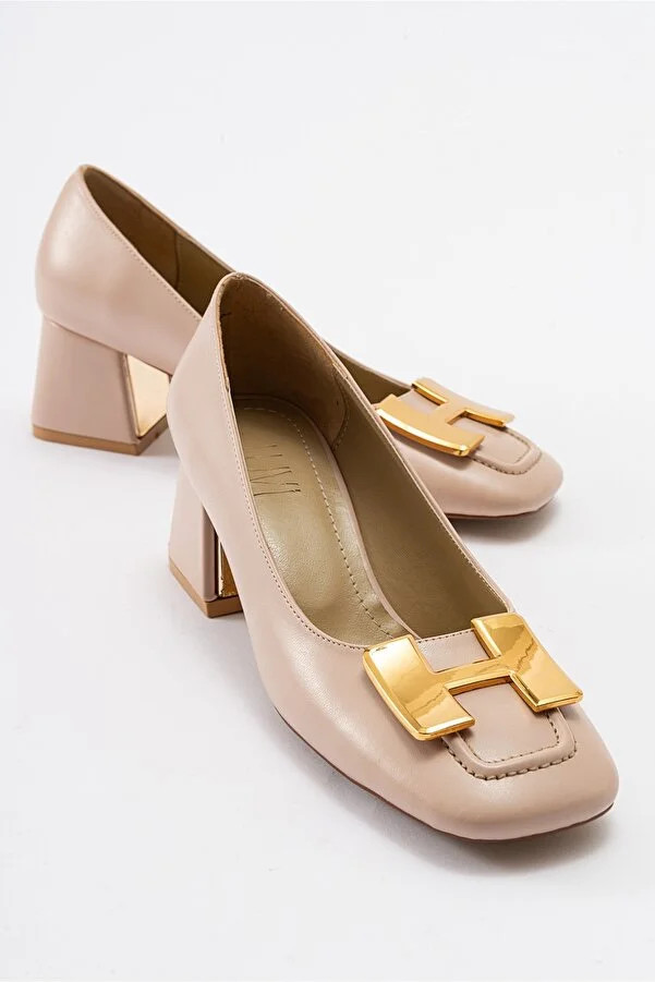 LuviShoes ELOİS Damen-Schuhe mit Absatz in Beige-Gold-Schnalle Fast ausverkauft | Trendyol DE