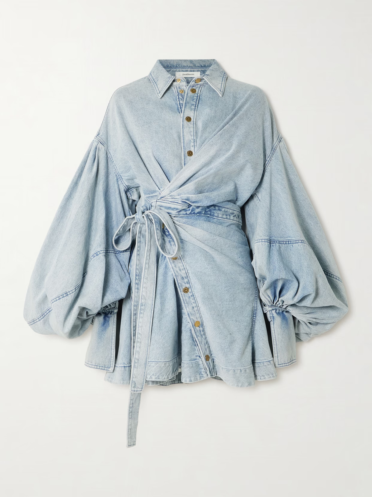 Zimmermann - Rebellion Gathered Denim Mini Wrap Dress - Blue | NET-A-PORTER (US)