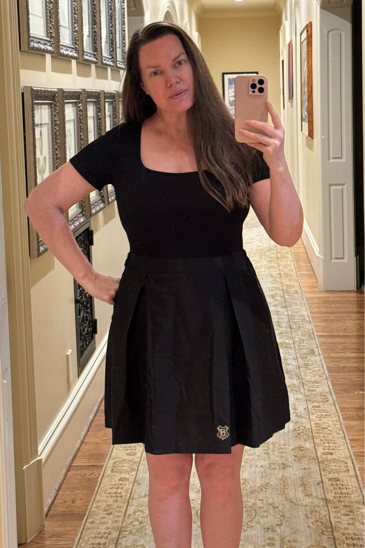 Hogwarts Uniform Skirt. 

Fits true to size. Material is lightweight. No pockets. I’m 5’10” in a large.

#LTKStyleTip