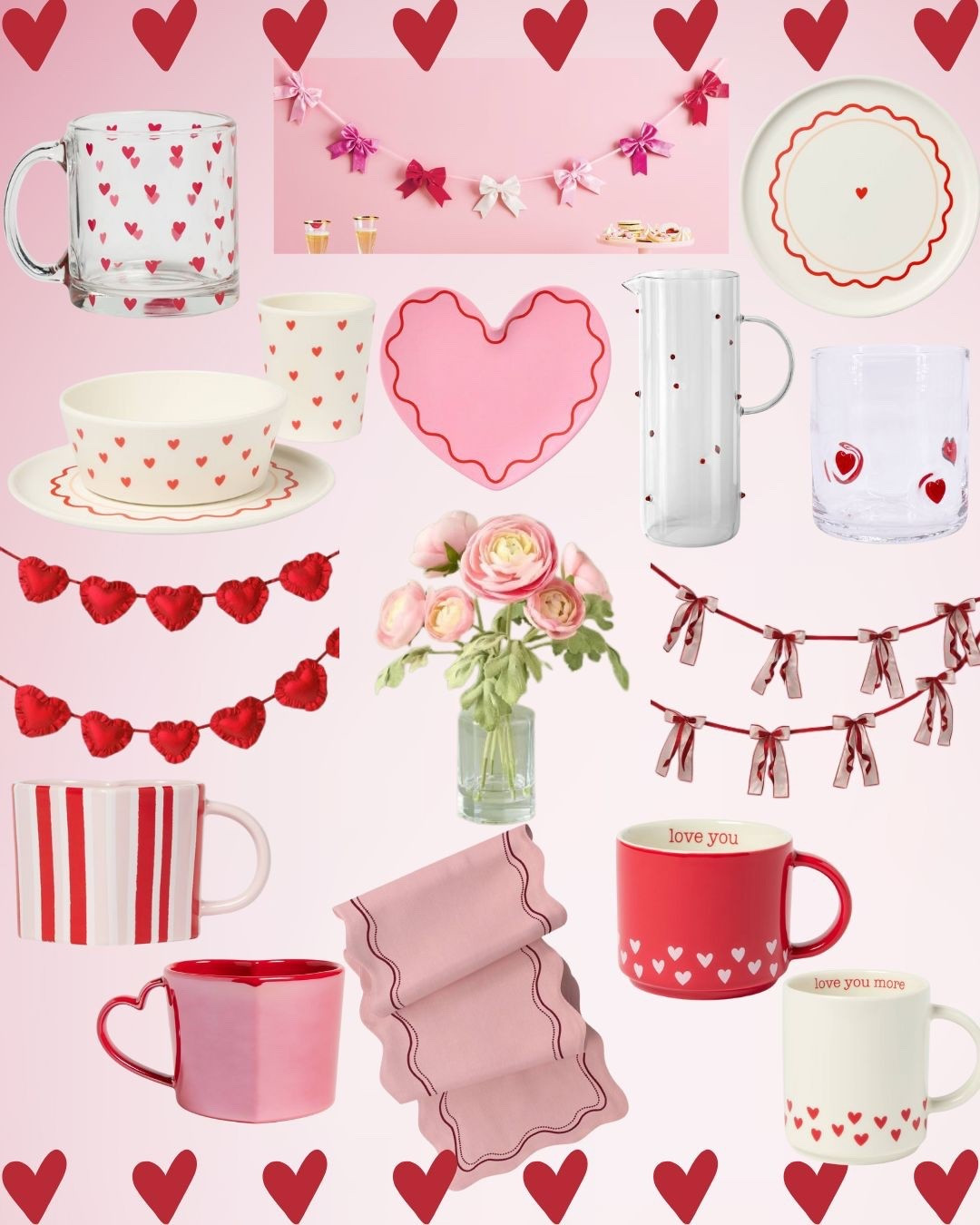 Dreamy Valentine’s day decor | Trendy Valentines Day Decor | Valentines Table Decor Ideas | Valentines Garland | Heart Garland | Valentines Table Runner | Heart Plates | Heart Mugs | Heart Glass | Target Finds | Valentines Floral Decor | 

#LTKSeasonal #LTKHome