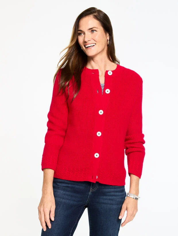 Shaker Stitch Crewneck Cardigan | Talbots