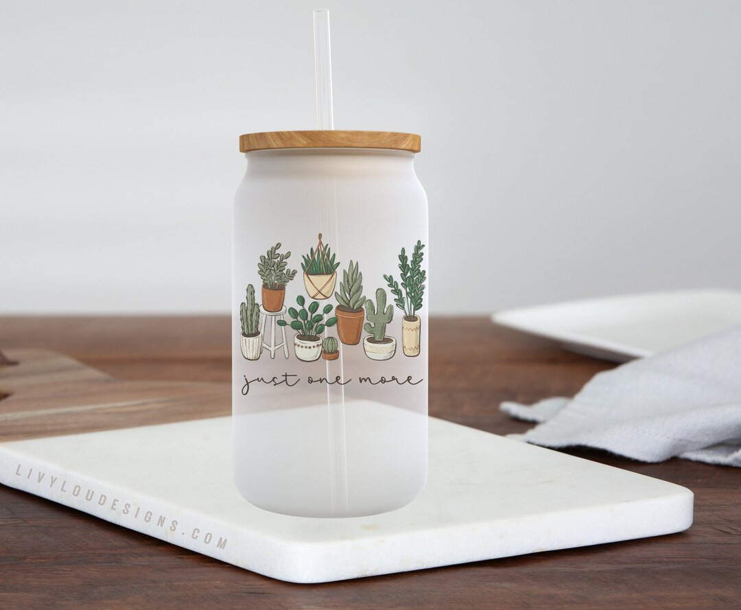 Just One More, Coffee Glass, Frosted Can Glass With Lid, Iced Coffee Glass, Teacher Gift, Coffee ... | Etsy (US)