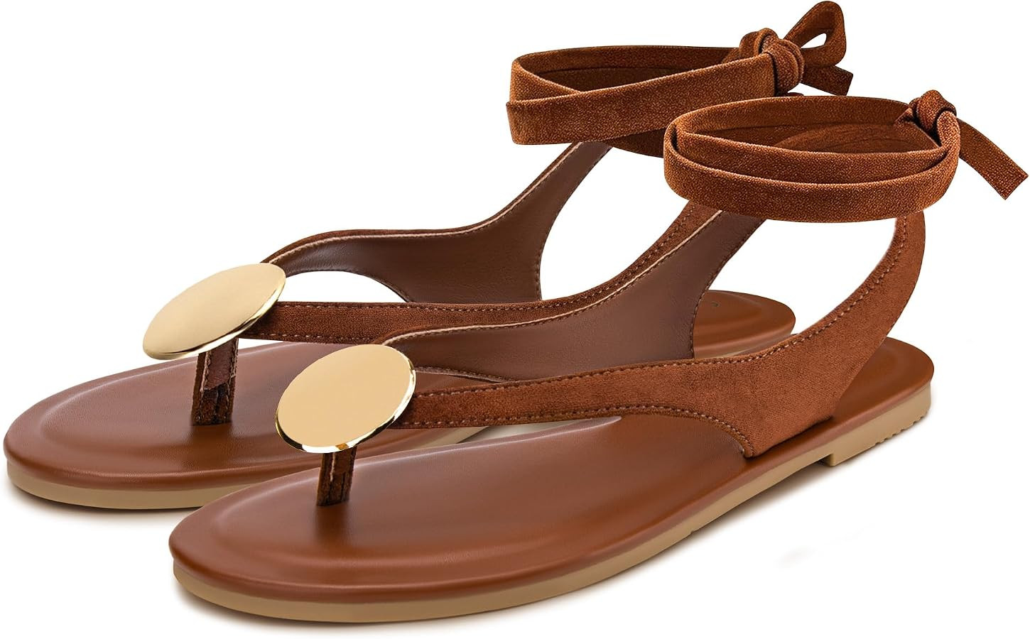 Carcuume Women's Suede Flat Sandals with Metallic Accents Adjustable Strappy Flip Flops for Beach... | Amazon (US)