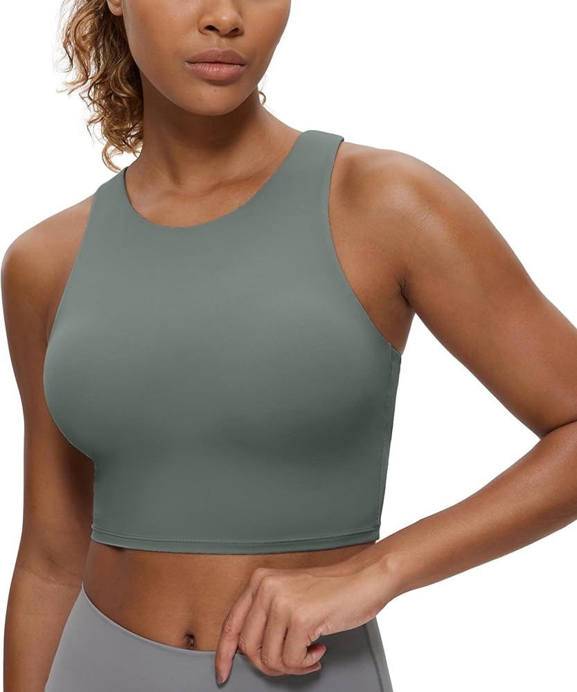 CRZ YOGA Butterluxe Racerback High Neck Longline Sports Bras for Women - Padded Workout Crop Tank... | Amazon (US)
