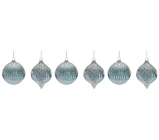 Melrose Beaded Iridescent Glass Ornament (Set o f 6) - QVC.com | QVC
