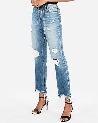 Express Womens High Waisted Chain Original Straight Ankle Jeans | Express