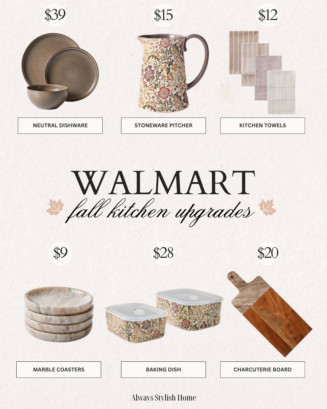 Refresh your kitchen for the season with the newest Walmart Fall Kitchen arrivals! Discover affordable fall kitchen decor, neutral countertop styling, ceramic canisters, wooden cutting boards, coffee bar accessories, cozy mugs, seasonal bakeware, kitchen towels, serving trays, and modern organic kitchen essentials. These budget-friendly Walmart finds make it easy to create a warm, cozy, designer-inspired kitchen for fall without spending a fortune. Follow for the latest Walmart home finds, seasonal decor inspiration, affordable home updates, and weekly new arrivals. 

 #LTKSeasonal #LTKHome