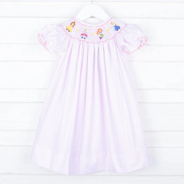 Princess Friends Smocked Bishop Dress Pink Dot | Classic Whimsy