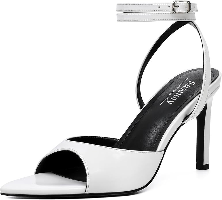 Susanny High Heels for Women Pointed Open Toe Strappy Chunky Block Heels Ankle Strap Stiletto Kit... | Amazon (US)