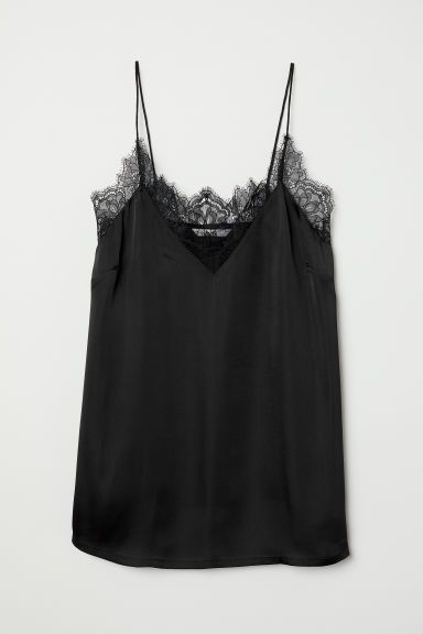 H & M - Satin Camisole Top with Lace - Black | H&M (US)