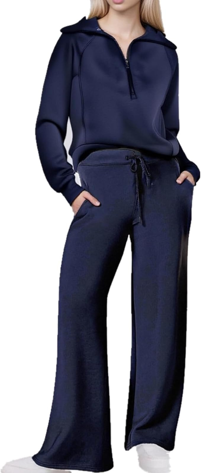 Women's 2 Piece Outfits 2025 Casual Half Zip Wide Leg Pants Tracksuit Sets Lounge Set Travel Vaca... | Amazon (US)