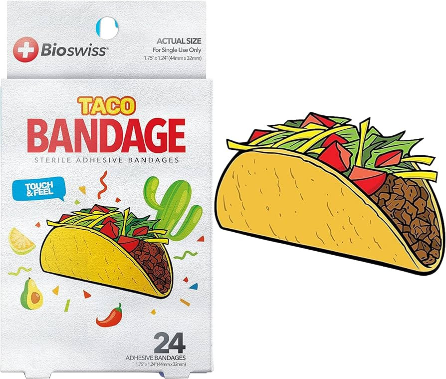 BioSwiss Bandages, Taco Shaped Self Adhesive Bandages, Latex Free Sterile Wound Care, Fun First A... | Amazon (US)
