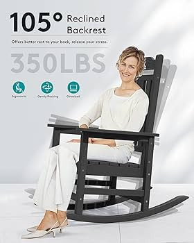 SERWALL Outdoor Rocking Chair Black Set of 2, All Weather Patio Rocking Chair, HDPE Poly Rocking ... | Amazon (US)