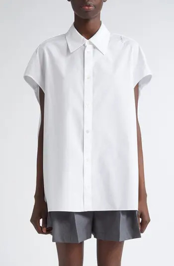 Embroidered Logo Sleeveless Cotton Poplin Cocoon Shirt | Nordstrom