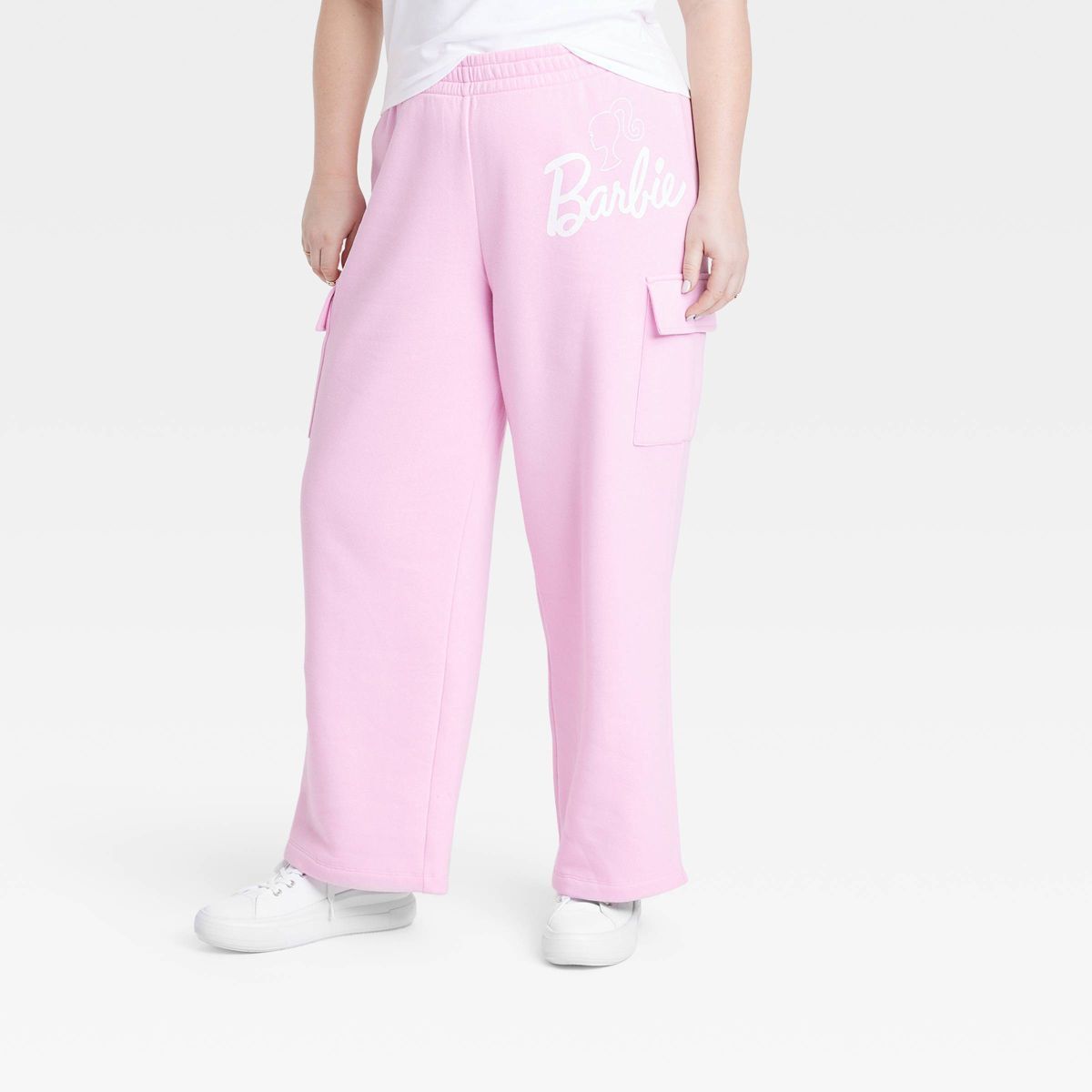 Women's Barbie Cargo Graphic Relaxed Lounge Pants - Pink | Target
